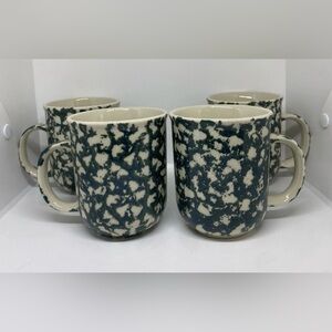 (4) Folk Craft Tienshan Moose Country Ceramic Coffee Mugs Cups Green Sponge